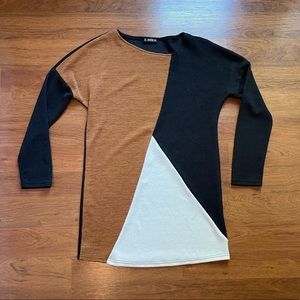 SHEIN Brown, White, and Black Geometric Sweater Dress